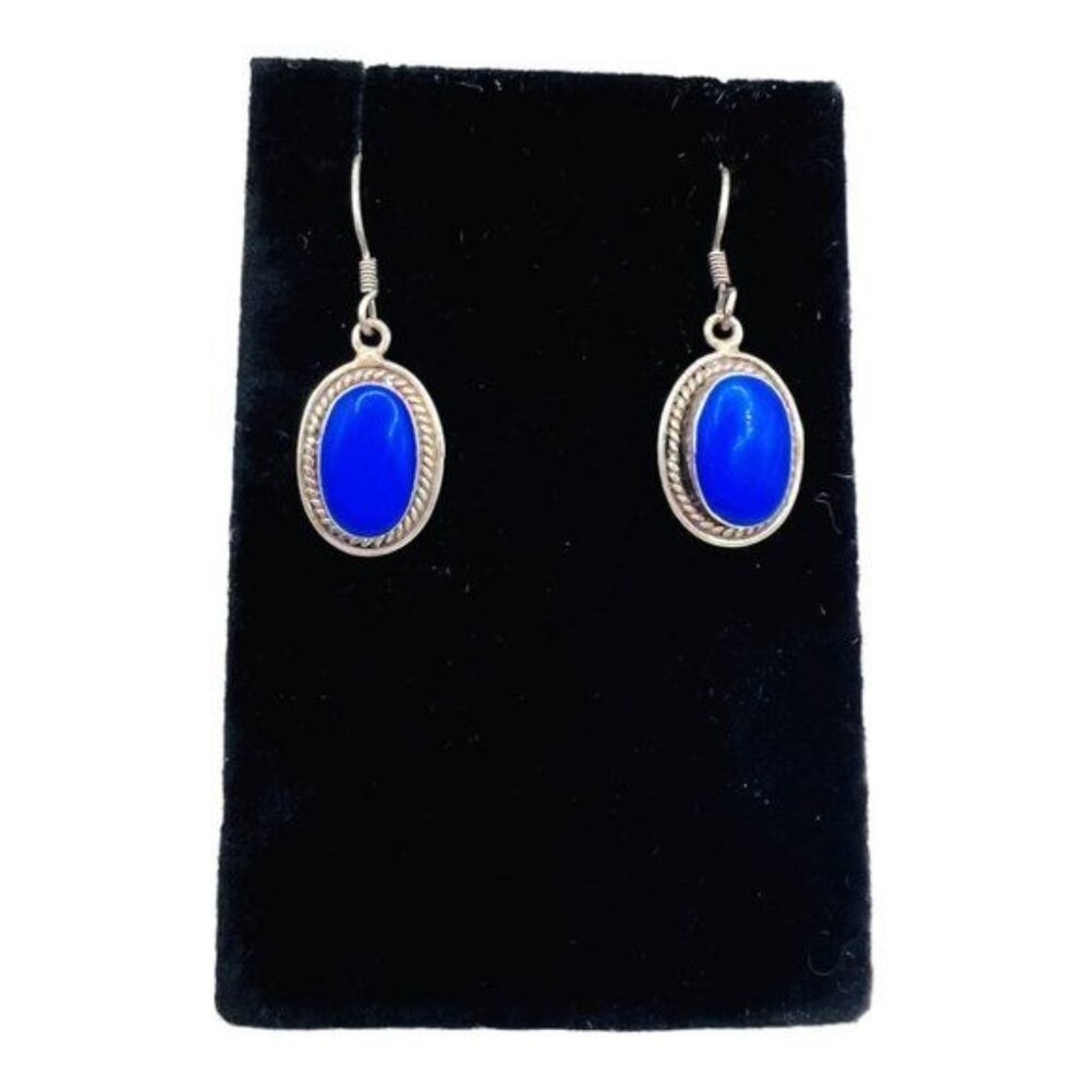 Lapis Lazuli Vintage Earrings 925 Mexico Silver Artisan Crafted